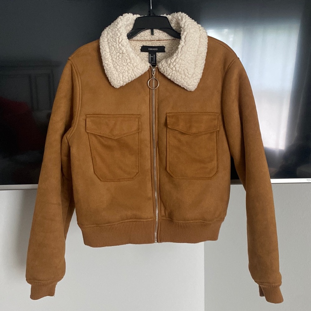 Forever 21 Sherpa-lined suede bomber jacket